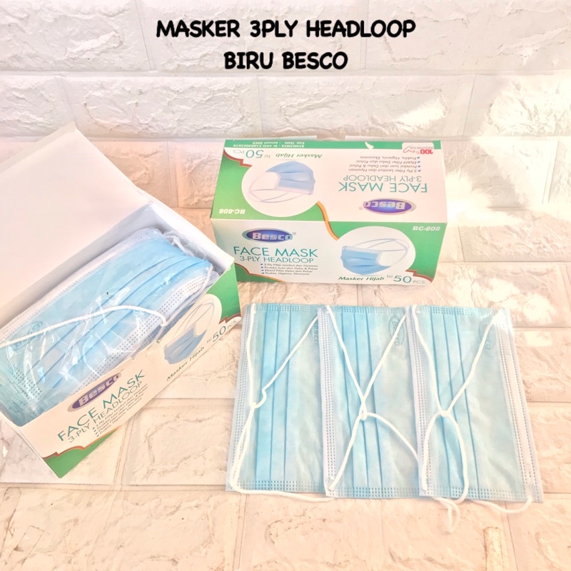 MASKER HEADLOOP 3PLY BESCO PUTIH&amp;BIRU