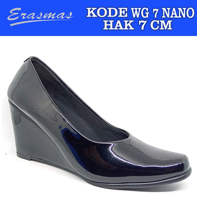 Sepatu Wedges Hitam Erasmas Hak 7 Cm Persit Bhayangkari Polwan Formal Kantor