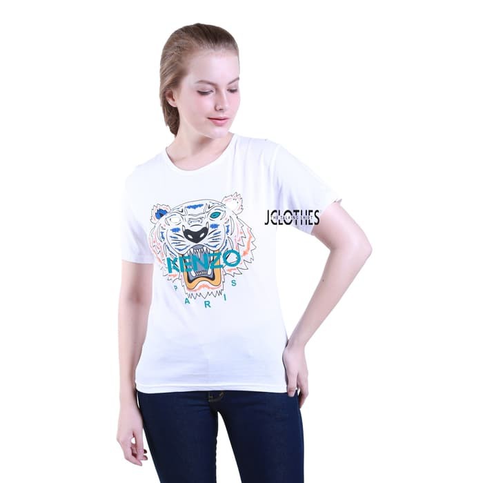 Kaos Wanita / Tumblr Tee Lengan Pendek Kenzo Tiger Premium - Putih