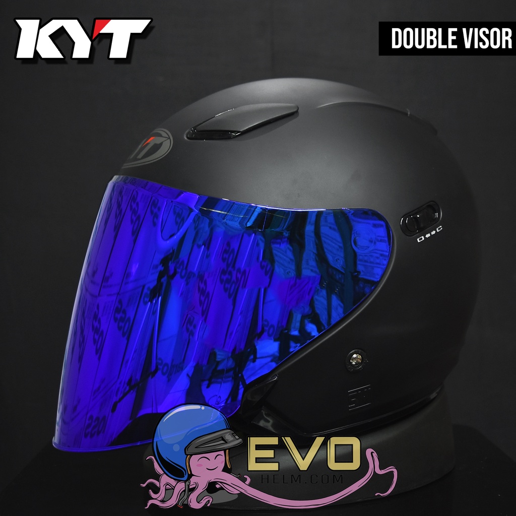 HELM KYT DJ MAXI BLACKDOFF DOUBLE VISOR ORIGINAL KYT DJ MAXI BLACK DOFF SOLID KYT HALF FACE HITAM DOP