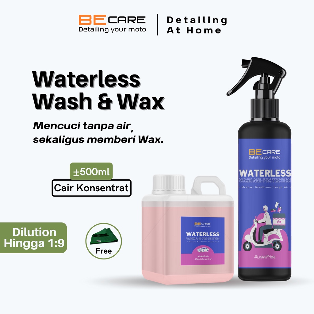 WATERLESS WASH &amp; WAX - Cuci Mobil Tanpa Air - BeCare Detailing - Cuci Mobil Hemat Air - Carnauba Wax - Wax Mobil Motor - Pengkilap Mobil Motor - Pengkilap Cat - Sabun Cuci Mobil Motor - Shampoo Cuci Mobil Motor - Sealant Wax