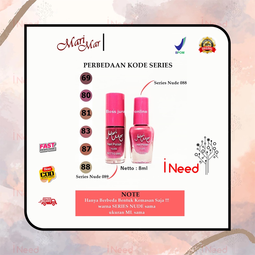 (INEED) [ECER] MARIMAR Nude Color Nail Polish New  - 8ml | Cat Kuku | Kutek Kuku (kode : 088|089)