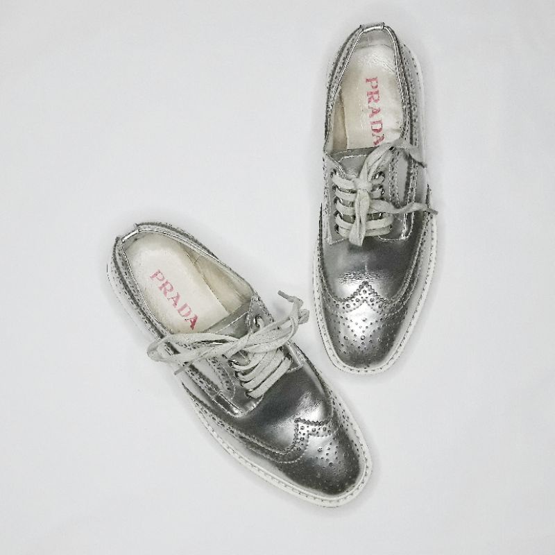 Silver Wingtip Brogue Platform Sneakers