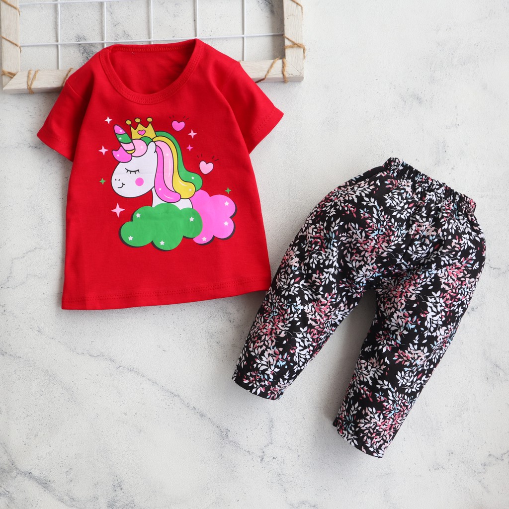 FILCO Motif Crown Unicorn / Setelan Baju Celana Anak Bayi Perempuan cewek usia 0 bulan - 12 bulan