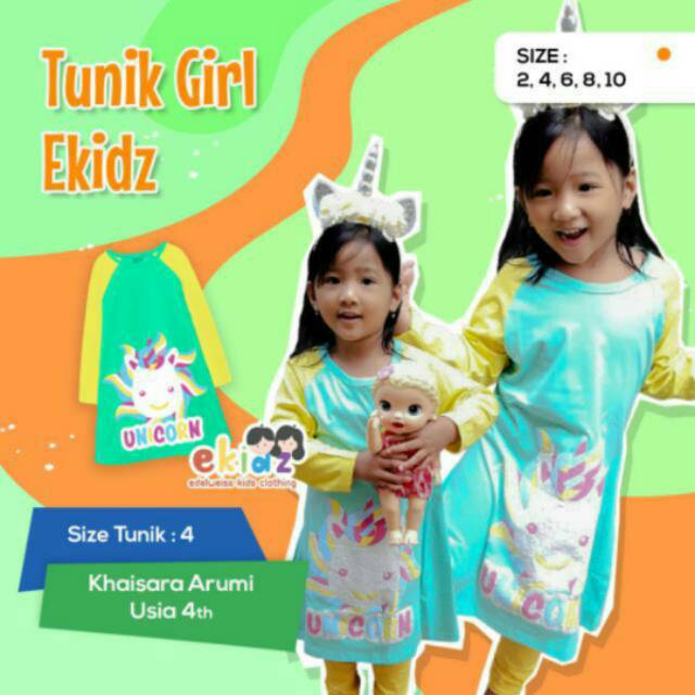 Baju Tunik Anak Perempuan 1 - 8 Tahun | Ekidz | Tunik Kaos Anak | Kaos Panjang Anak