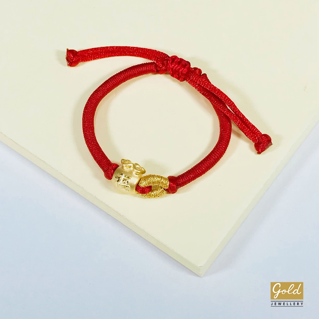 Gelang tali emas hongkong 24k 999 charm pundi kait tali merah lilit