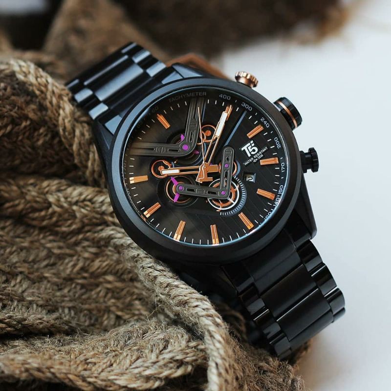 T5 H3628G Jam Tangan Pria Tali Rantai Original Anti Air Keren Crono Aktif Arloji Cowok Tahan Air