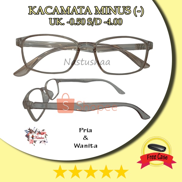 Kacamata Minus Ukuran -0.50 s/d -4.00 Model Persegi Panjang Warna Caramel Rabun Jauh Untuk Pria Wanita FREECASE