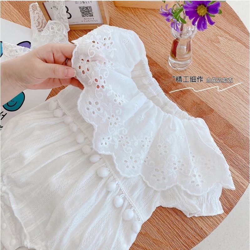 Romper anak/bayi perempuan putih polos kerah renda import-1