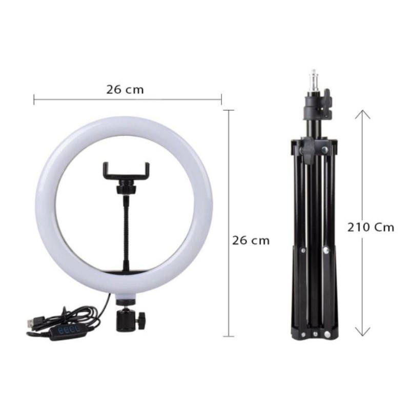 Tripod Lampu Ring Light LED 26cm + Tripod 2.1 meter Selfie Vlogger