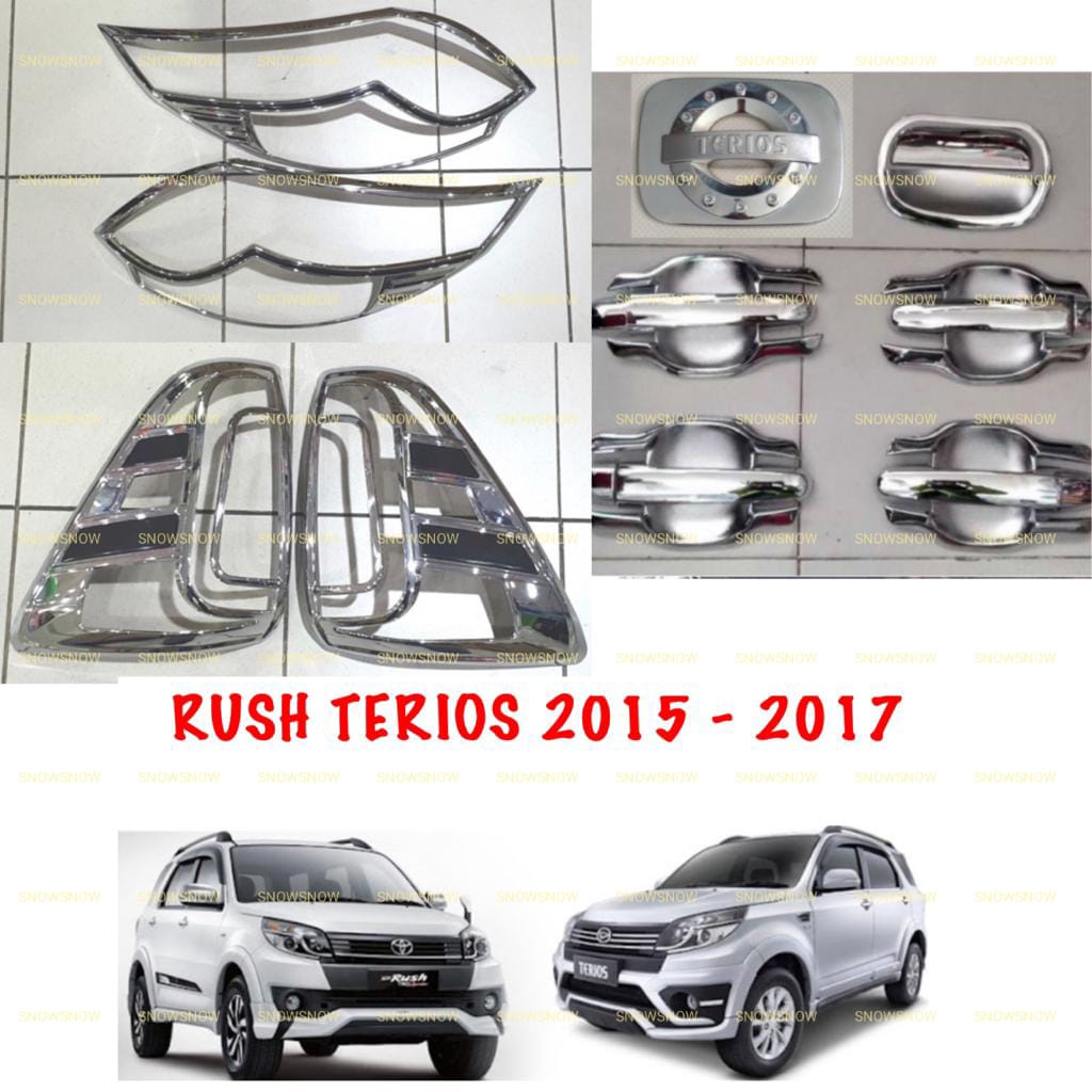 Paket Garnish Depan Belakang Outer Handle Tank Cover New Rush Terios 2015 2017 Hitam Chrome