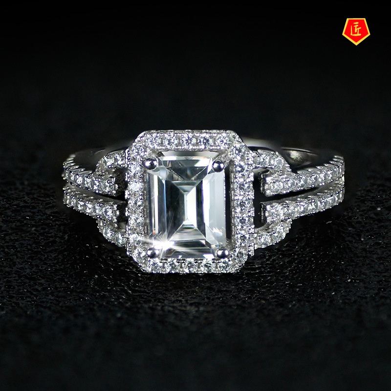 [Ready Stock]New Micro-Inlaid Bright Square Diamond Ring for Women