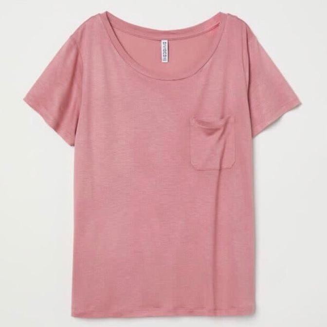 promo kaos wanita hnm h&m basic pocket tee pink original murah polos terbaru
