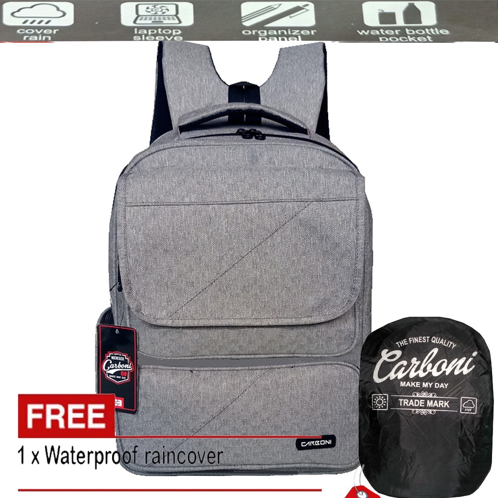 BackpacK Carboni Fintage Tas Ransel Laptop 15 Inchi Mode Korean AA00026 15-  ABU Polyester Serat Sintetis Original  + Raincover