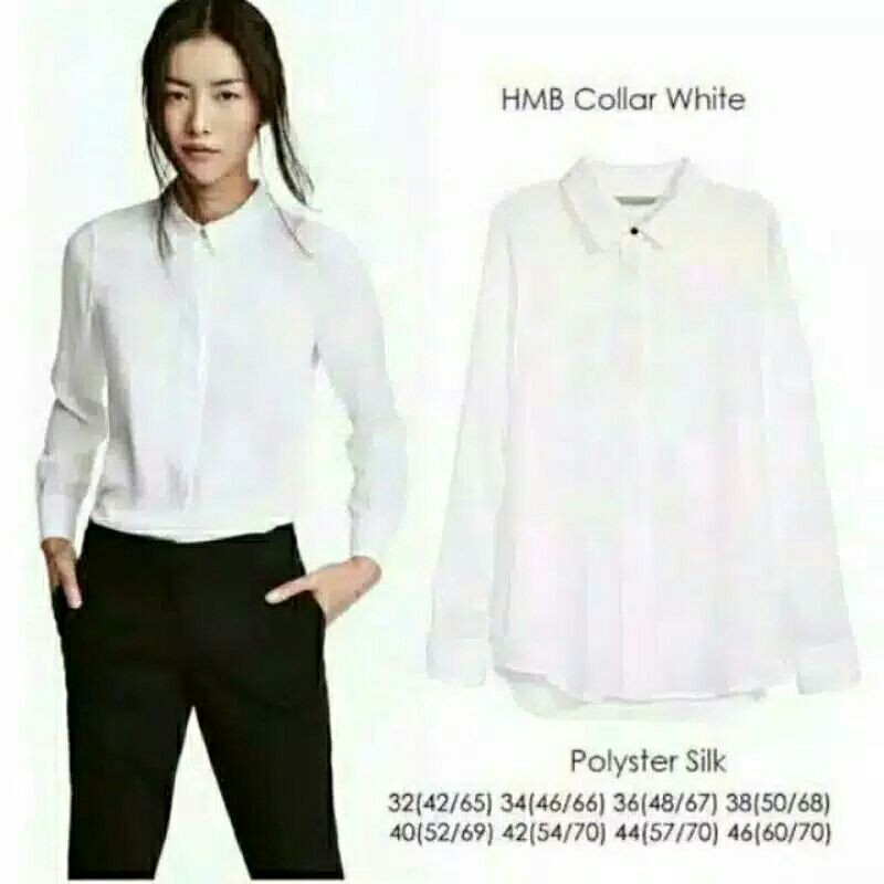 H&M Long Sleeve Patterned /Striped Blouse Wanita Branded Original-White