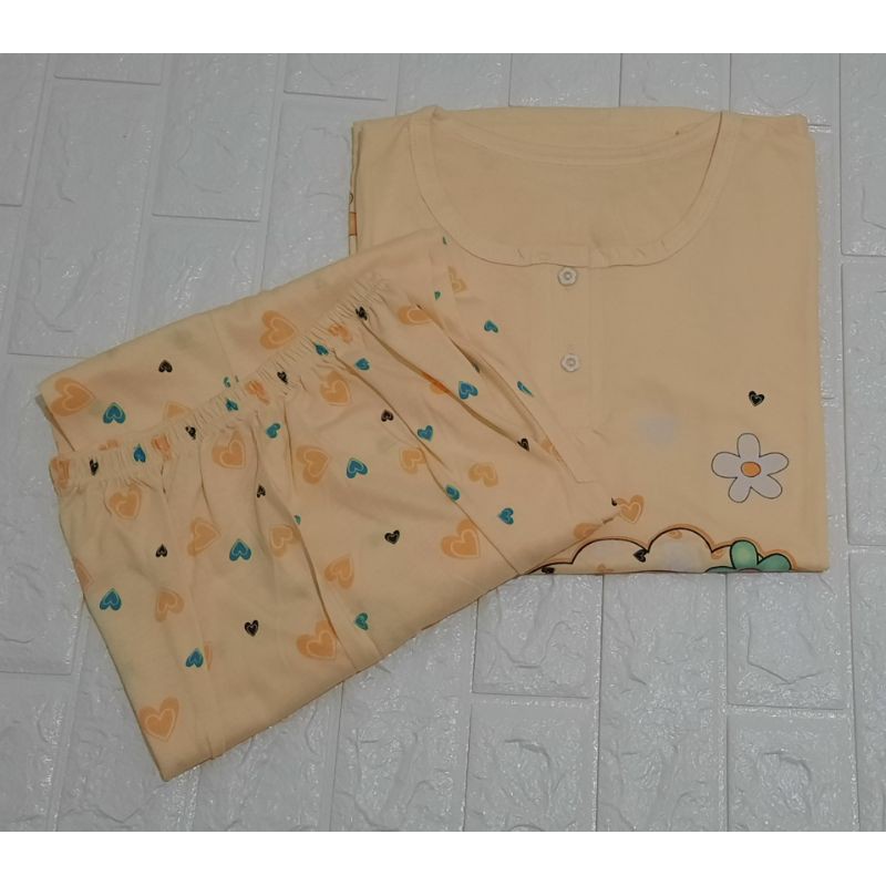 Baju dan celana tidur wanita remaja kuning (M), motif singa