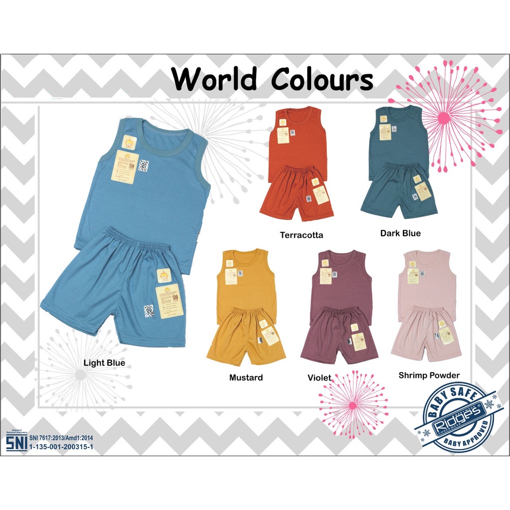 Setelan Anak Ridges World Colour KUTUNG Polos | Setelan Kaos Bermain Motif Terbaru S M L XL