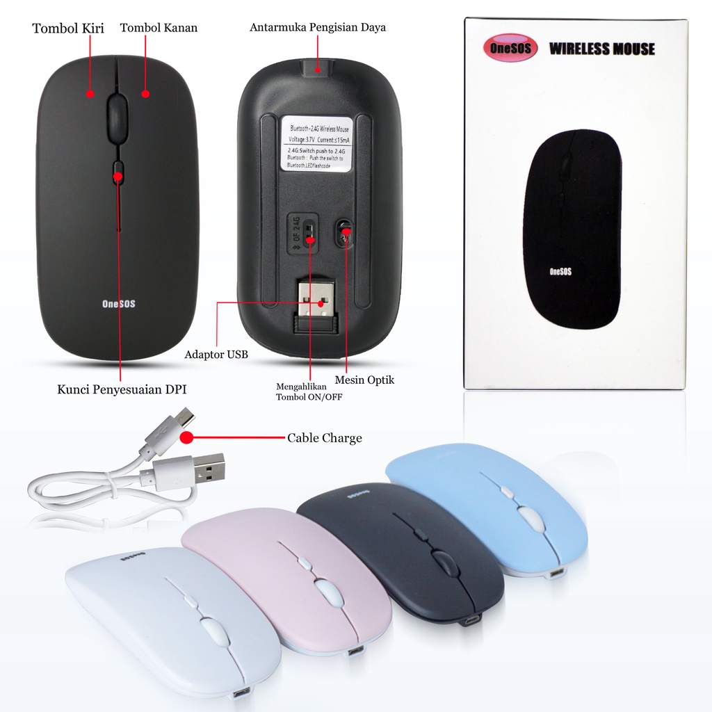 Mouse Wireless Bluetooth Gaming Tanpa Kabel Silent Click Warna Macaron Dengan Desain Minimalis