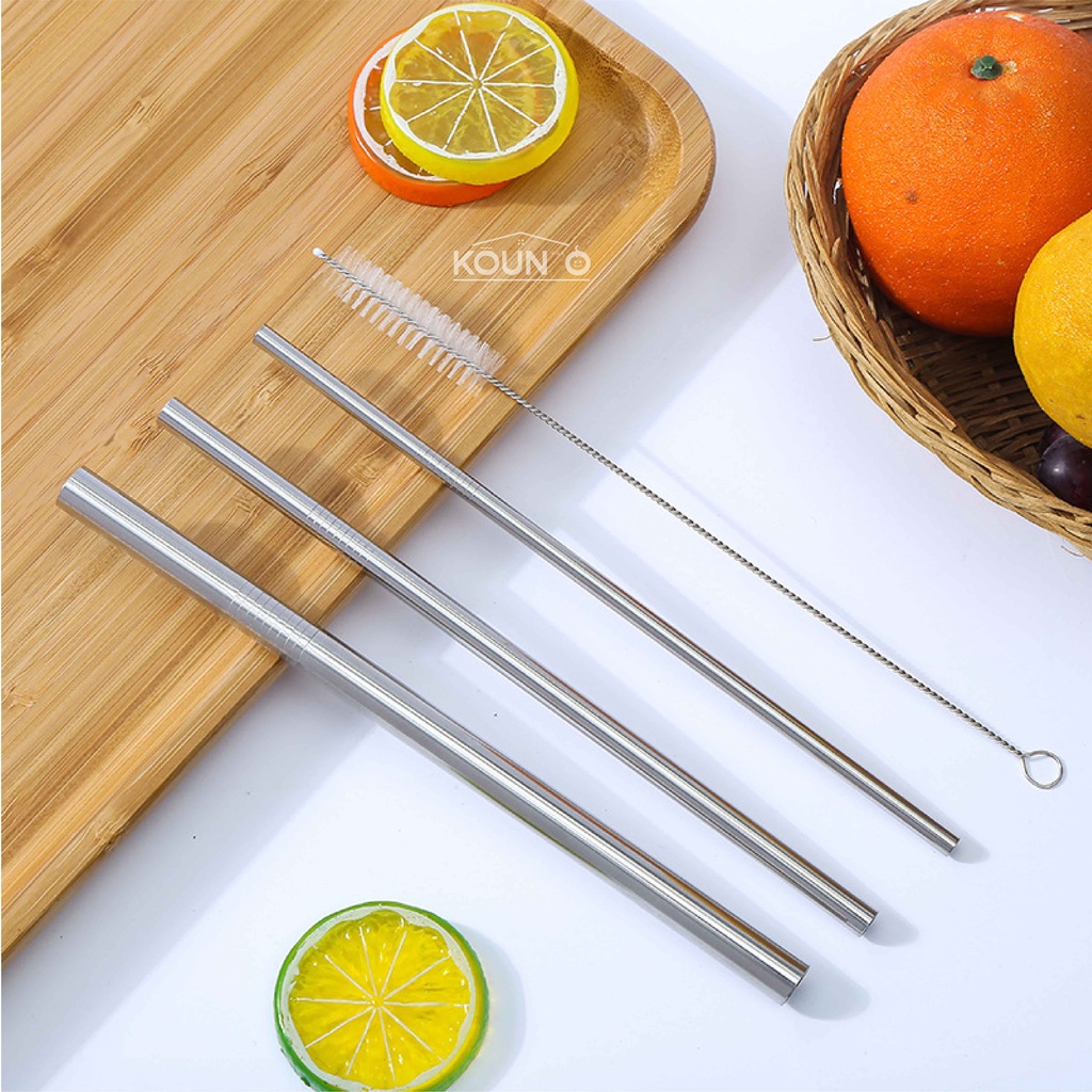 Sedotan Stainless Set 5 in 1 Sedotan Stenlis Steel Food Grade Reusable Straw Set Silver With Pouch