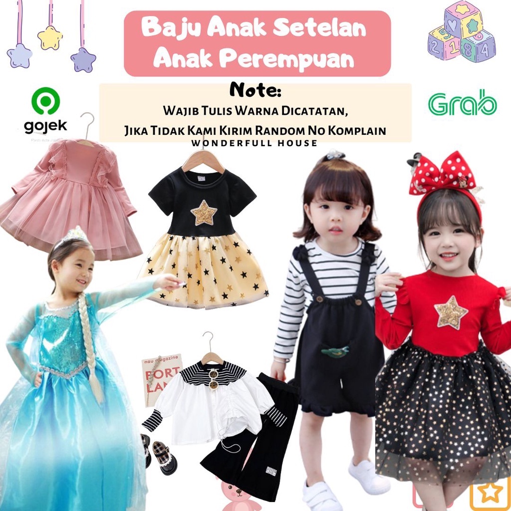 Baju Anak Perempuan Lengan Pendek Lengan Panjang Motif Dress Anak Cewek Baju Dress Anak Perempuan Import