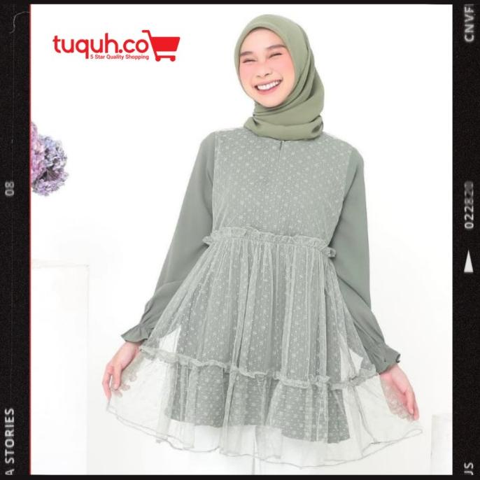 Cherry Tunik Wanita Atasan Wanita Baju Wanita Tunik Sage Green