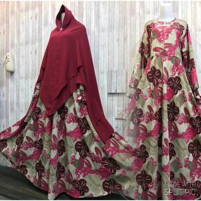 Gamis MONALISA Motif BERRY Lengan Rempel Kancing