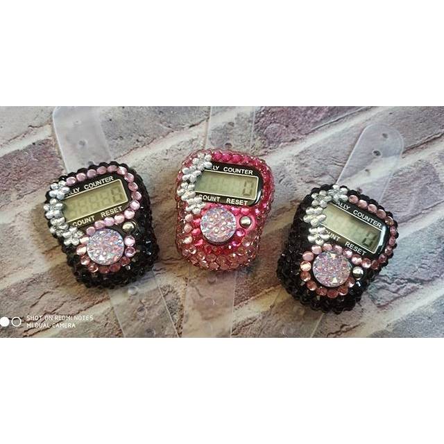 Tasbih digital hias swarovski hitam pink