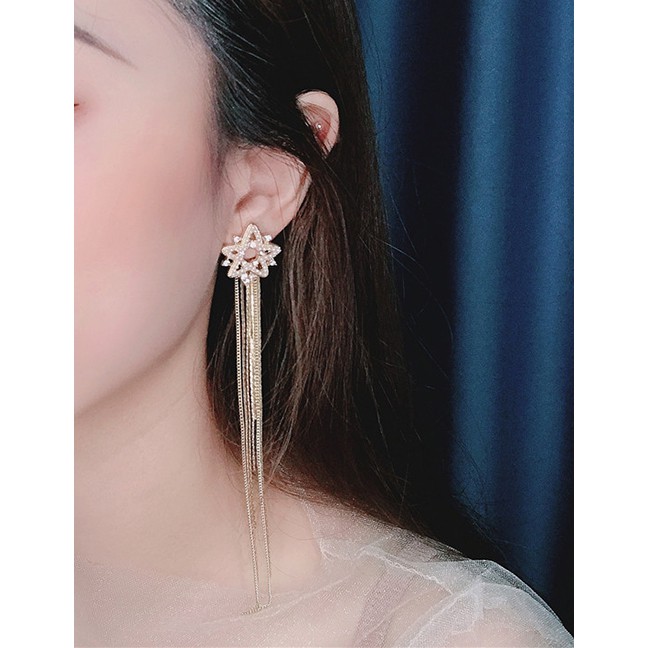 LRC Anting Tusuk Fashion Yellow Hollow-studded Alloy Tassel Earrings D28693