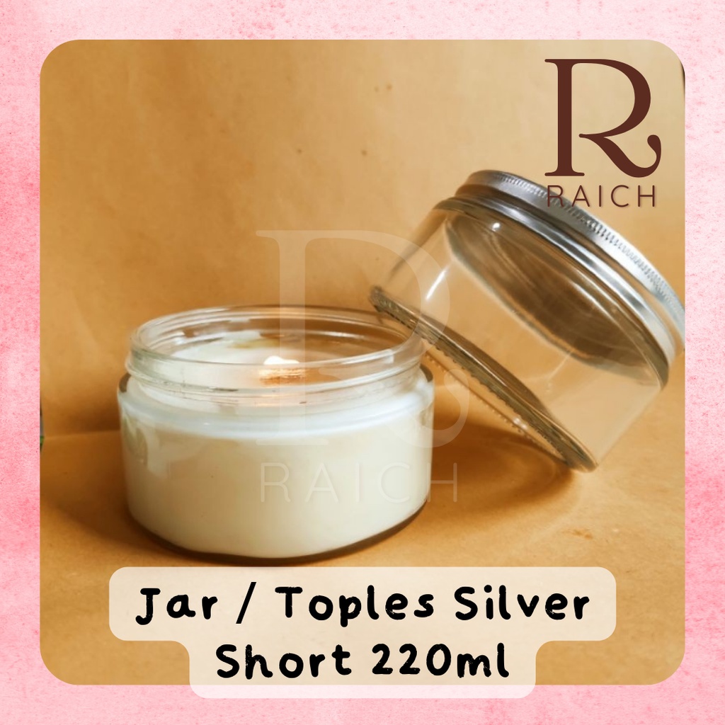 Topless Silver Short 220 ml Lid Alumunium / Toples Kaca Pendek Permen Dapur Bumbu