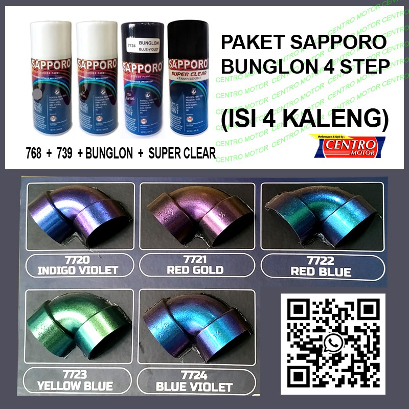 SAPPORO BUNGLON PAKET 4KALENG (PRIMER+HITAM+BUNGLON+SUPER CLEAR).CAT SEMPROT WARNA BUNGLON