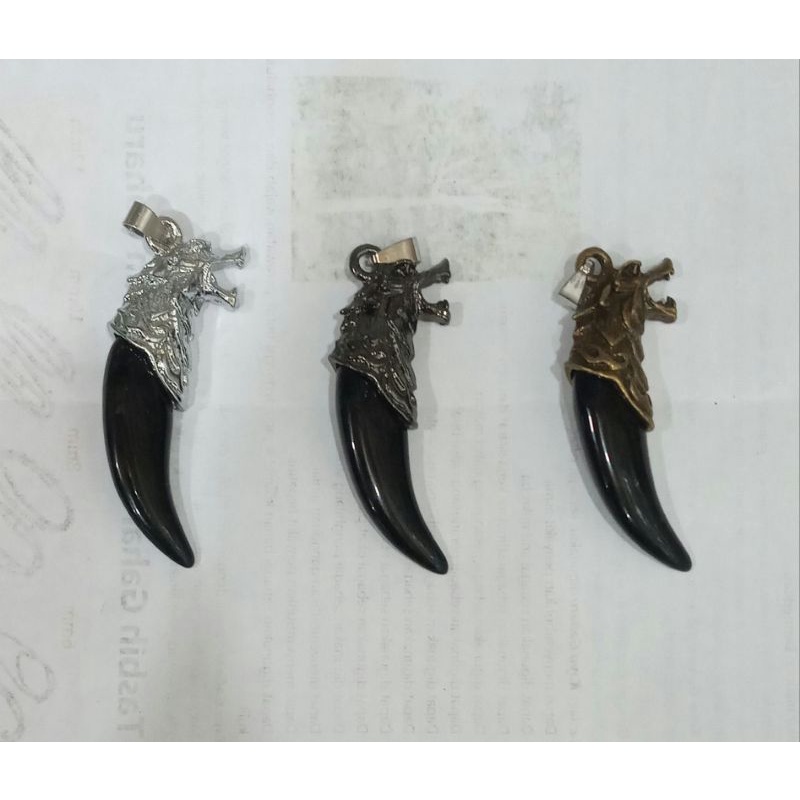 Liontin/Bandul/Gantungan Kalung Taring Macan Hitam Rhodium crome