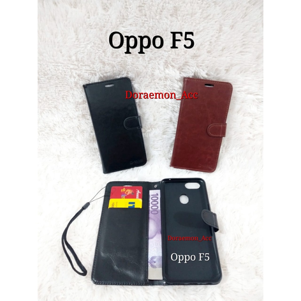 Leather Case Kulit Flip cover Oppo F5 F5 Youth - wallet leather case kulit