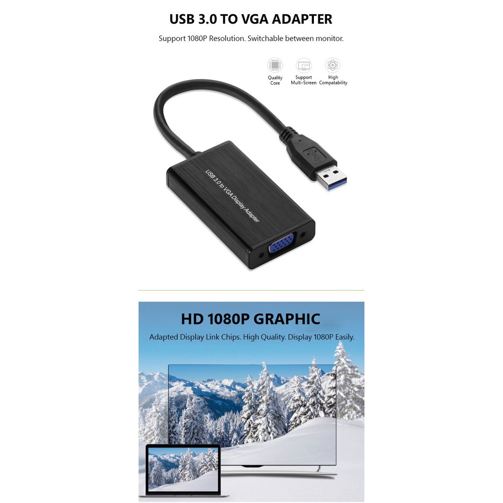 ONTEN OTN-5021 - USB 3.0 to VGA Display Adapter - Support 2K - Kabel USB 3.0 ke VGA Port