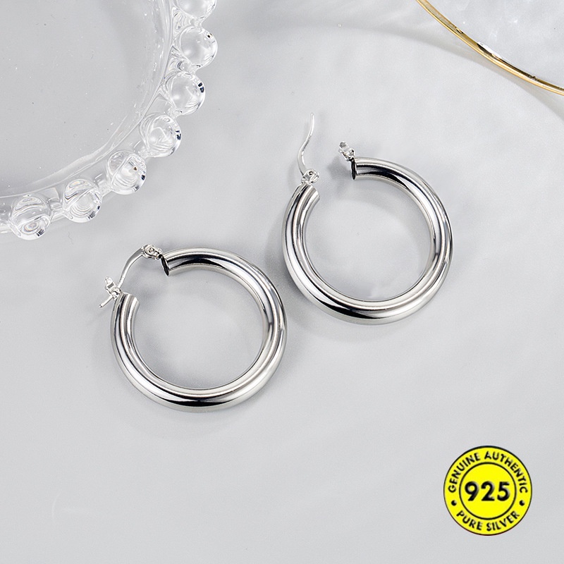 Anting Klip Bentuk Lingkaran Bahan S925 Sterling Silver Untuk Unisex