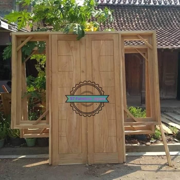 1 set Pintu  Kusen Jendela Kaca  Rumah  jati model minimalis 