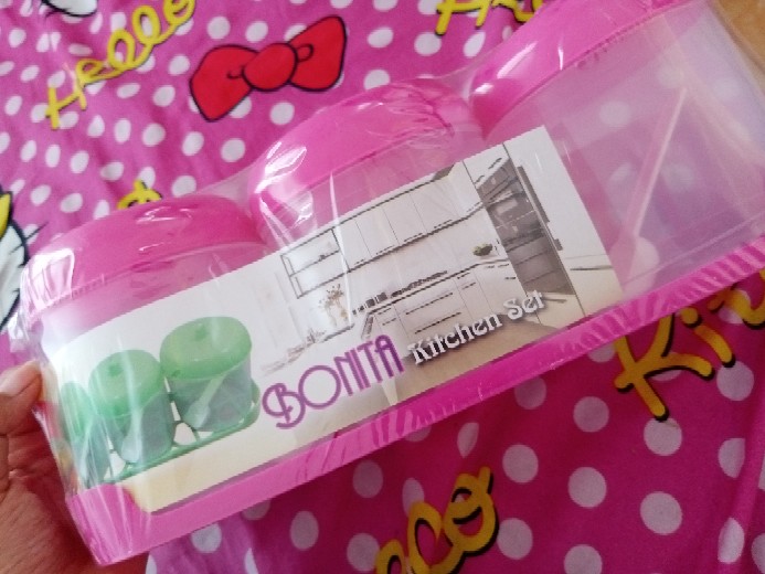 Tempat Bumbu Isi 3 Plus Tatakan Toples Bonita Kitchen Set Tabung Transparant Penyimpanan  800gr