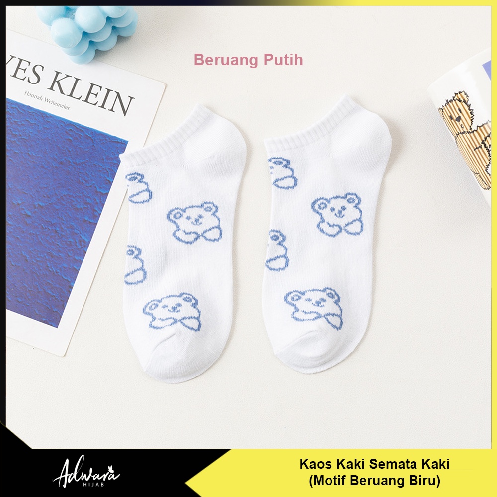 Kaos Kaki Pendek Semata Kaki Motif Bear Cute Blue / Kaos Kaki Pendek Wanita Beruang Biru