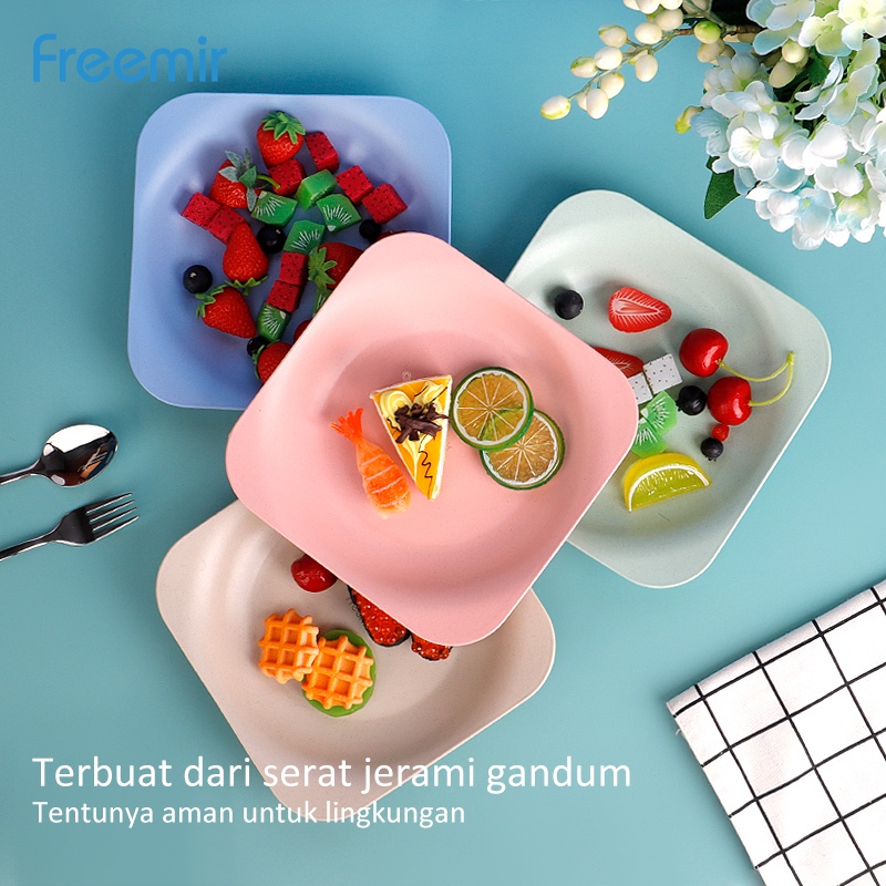 Freemir Set 4 Pcs Piring Bunga 20cm Piring Makan Wheat Straw Set 4 Pcs Warna-warni Jerami Gandum Mix Piring Besar-2