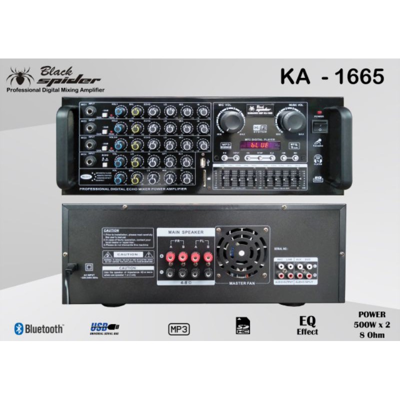 AMPLIFIER BLACK SPIDER KA 1665 ORIGINAL USB MP3 BLUETOTH