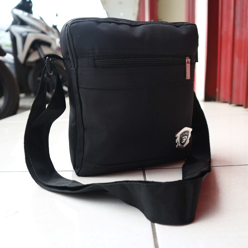 Tas Selempang Elite Polo Hitam Slingbag Fashion Pria Keren Bagus Gaul