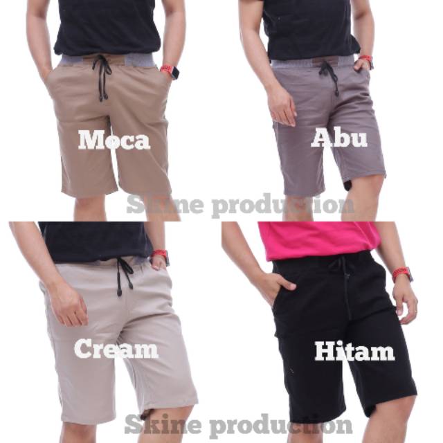  Celana  Chino Pendek Pria pinggang karet rip katun twill 