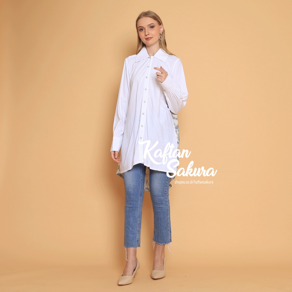 kemeja cotton Kancing Depan / Kemeja Atasan Wanita OVERSIZE Lengan Panjang Bahan Cotton euca print