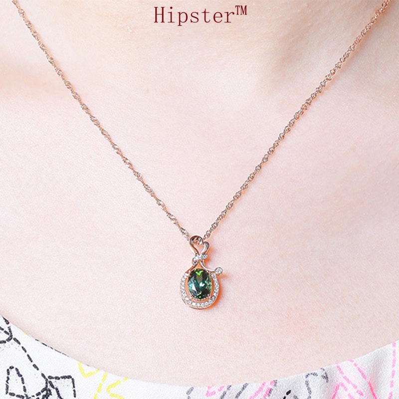 Hot Sale Affordable Luxury Fashion Full Diamond Sky Hot Emerald Pendant Rose Gold Necklace