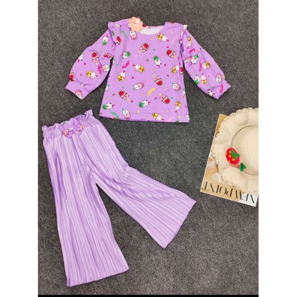 baju ngaji anak//pakaian ngaji anak//setelan anak kulot plisket Andin//set kulot panjang // setelan