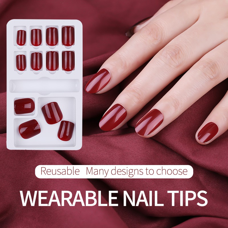 KUKU PALSU 12PCS FALSE NAIL MOTIF POLOS GLOSSY FULL NAIL TIP