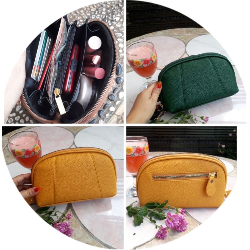 Dompet Wanita Kerang Kulit Jeruk Sintetis  Skat Kartu
