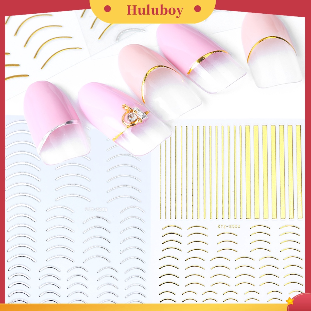 Huluboy Huluboy♡ Stiker Nail Art Bentuk Geometri Warna Emas Bahan PET Tahan Lama Untuk Salon