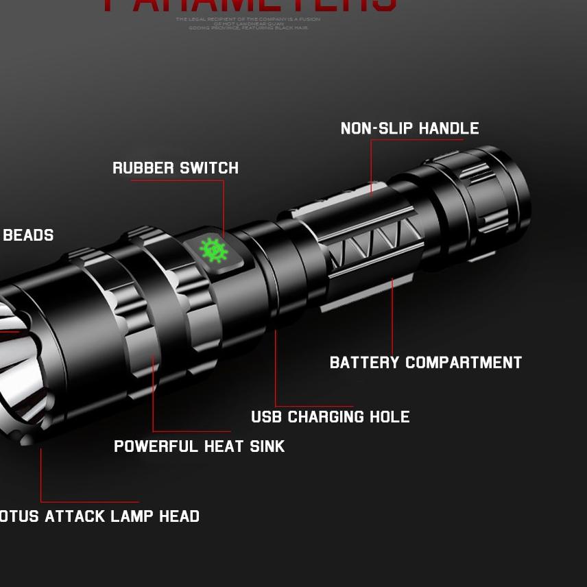 Paling Dicari|SQ27|Senter Led Super Terang 65000 Lumens Baterai Cas Anti Air Batre Berburu