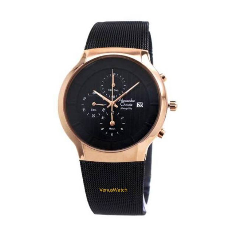 BEST SELLER JAM TANGAN PRIA ORIGINAL ALEXANDRE CHRISTIE 6245MC BLACK ROSEGOLD