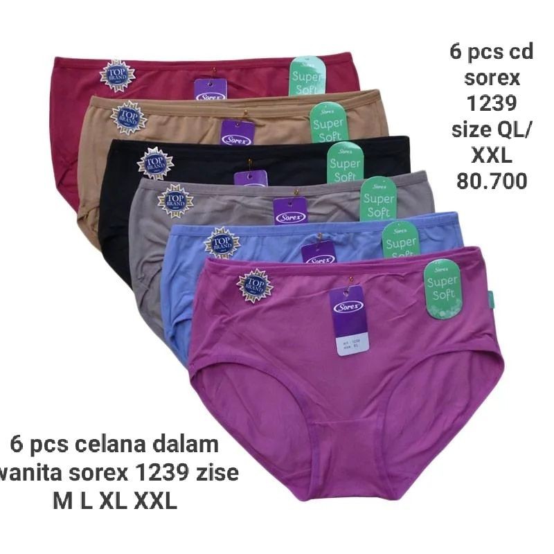 6pcs cd wanita/cd polos sorex 1239 size QL/XXL